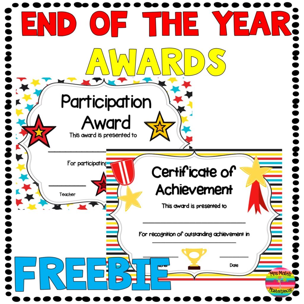 Printable End Of The Year Awards For Students